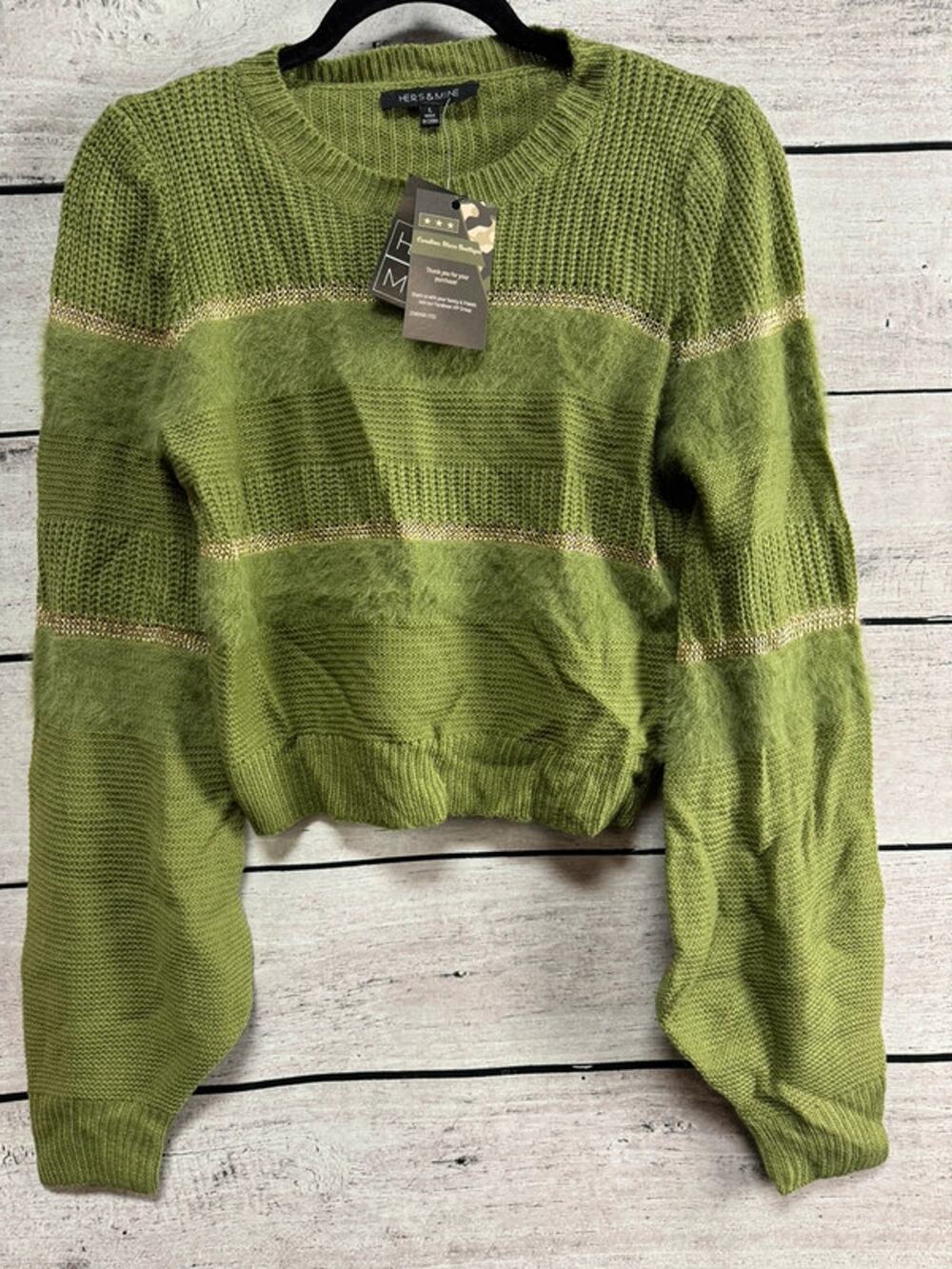 Ladies Hers & Mine Green Gold Cropped Sweater - Large